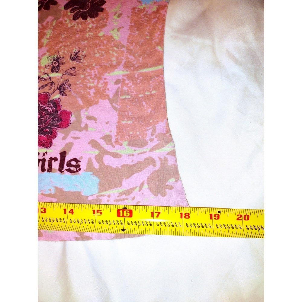 Vintage Y2K Pink‎ Floral Graphic Baby Tee Made in USA Glam Coquette Class Top - Picture 6 of 9